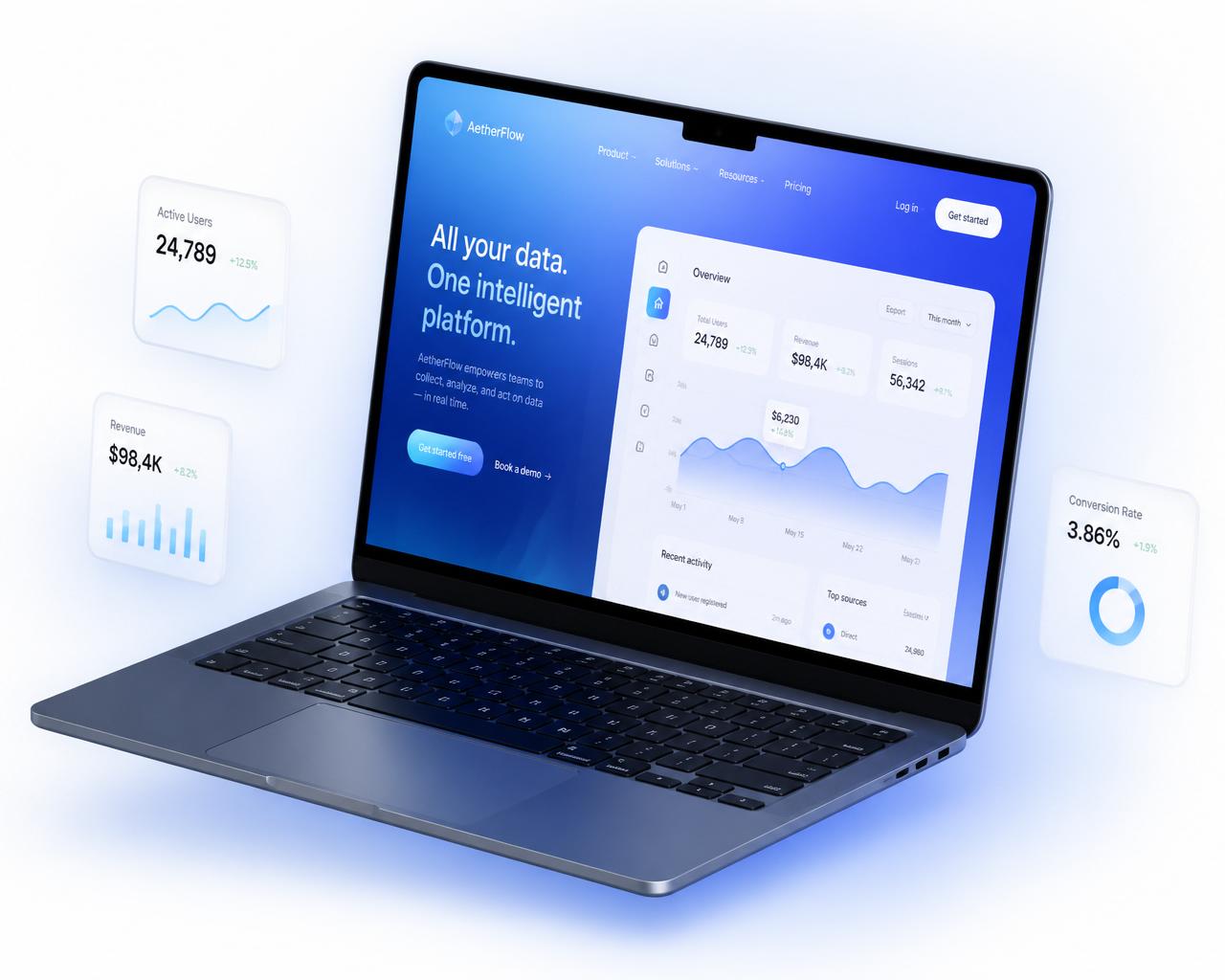 Mockup de notebook exibindo site desenvolvido pela LevWeb